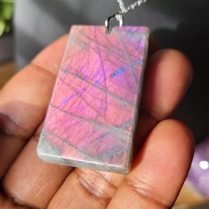XL Natural Pink Labradorite Necklace / Powerful Flash / Transformation Stone